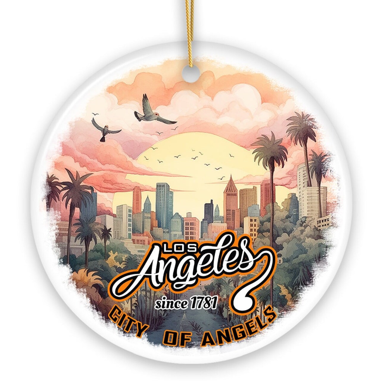 Vintage Los Angeles Paradise City of Angels Ornament, Ceramic California Vacation Souvenir